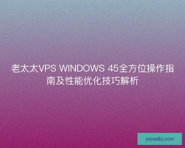 老太太VPS WINDOWS 45全方位操作指南及性能优化技巧解析