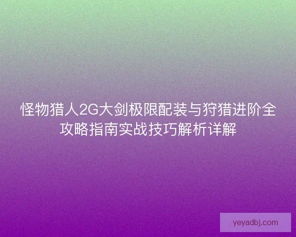 怪物猎人2G大剑极限配装与狩猎进阶全攻略指南实战技巧解析详解