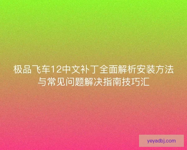 极品飞车12中文补丁全面解析安装方法与常见问题解决指南技巧汇
